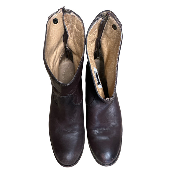 FRYE Brown Leather Button Back Zip Short Ankle Bootie Brown 8.5 B - Picture 3 of 16